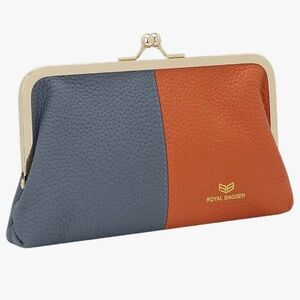 NEW, RFID Contrast Clutch Purses for Women, Leather Evening Bag W Kiss Lock